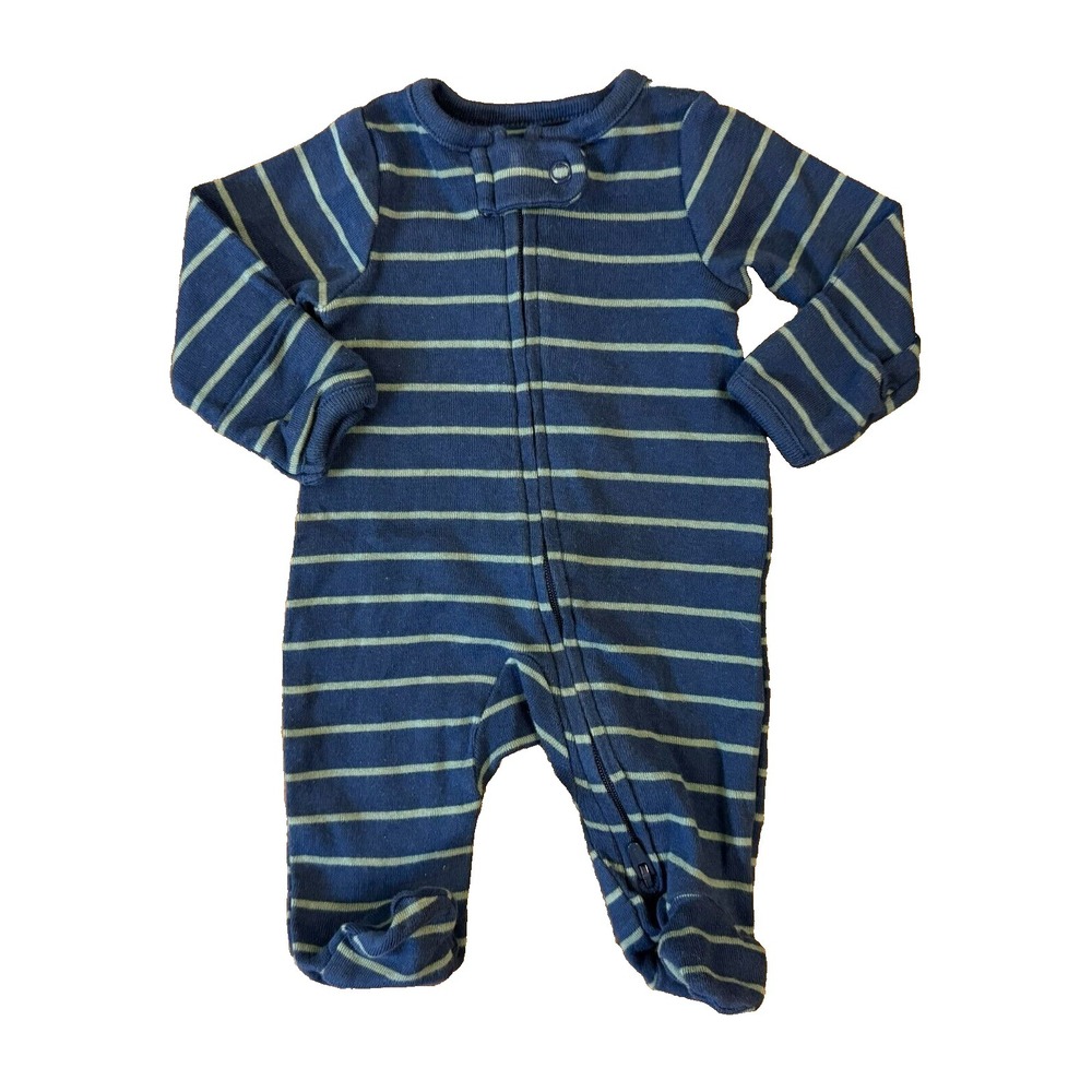 Carters Preemie Sleeper Baby Boy Striped Outfit Cotton Romper Blue Reborn Doll 2